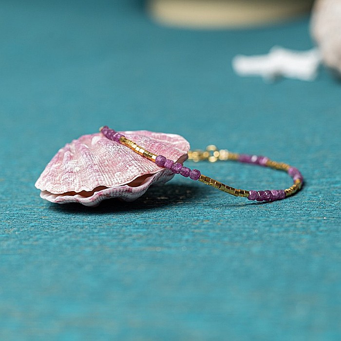 Bratara delicata Boho din pietre semipretioase de Turmalina Roz placata cu aur de 18K [1]