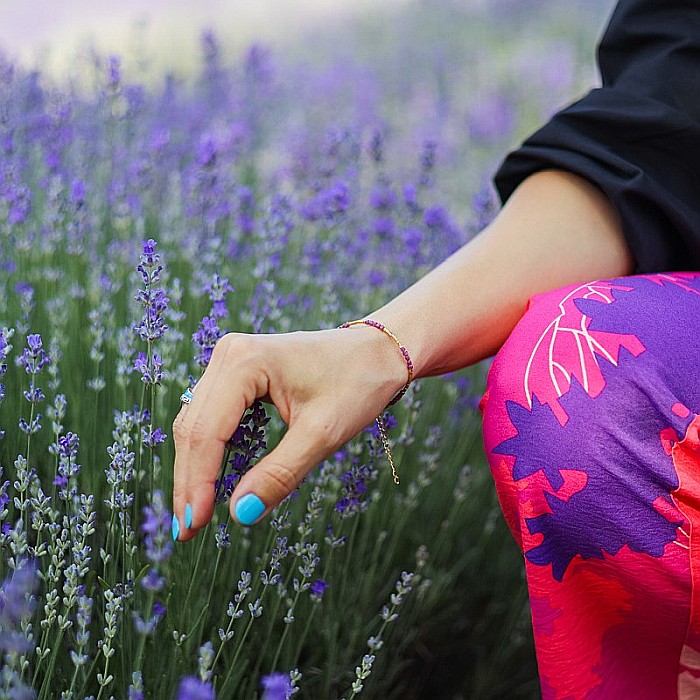 Bratara delicata Boho din pietre semipretioase de Turmalina Roz placata cu aur de 18K [8]