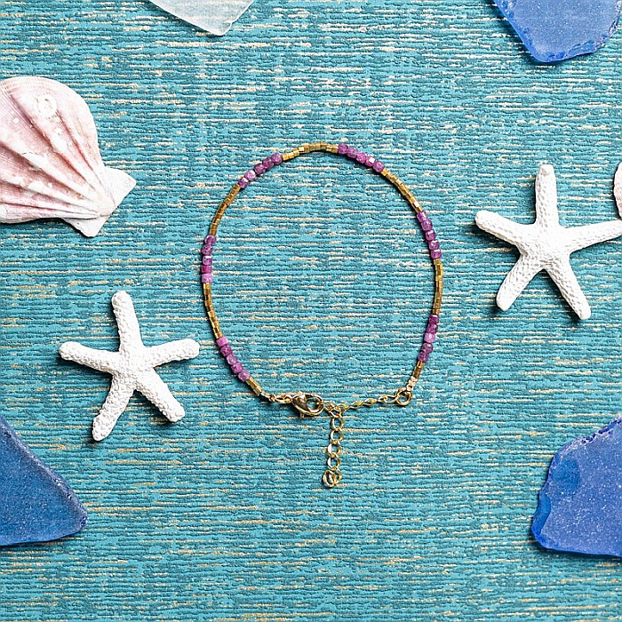 Bratara delicata Boho din pietre semipretioase de Turmalina Roz placata cu aur de 18K [4]