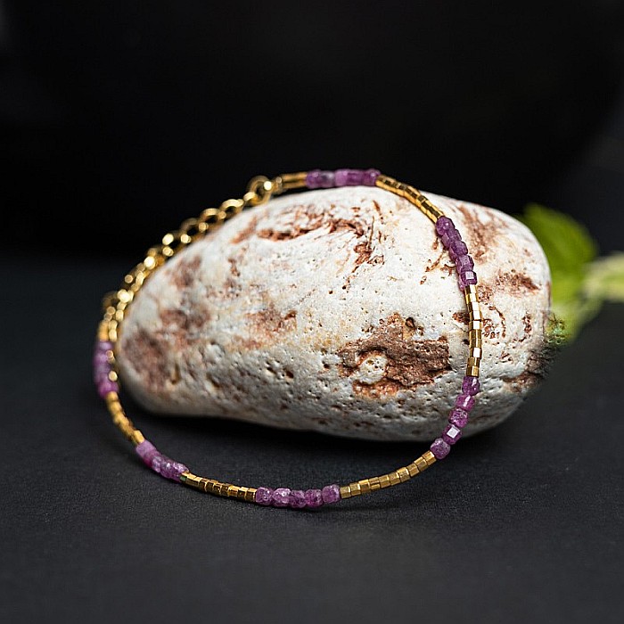 Bratara delicata Boho din pietre semipretioase de Turmalina Roz placata cu aur de 18K [5]