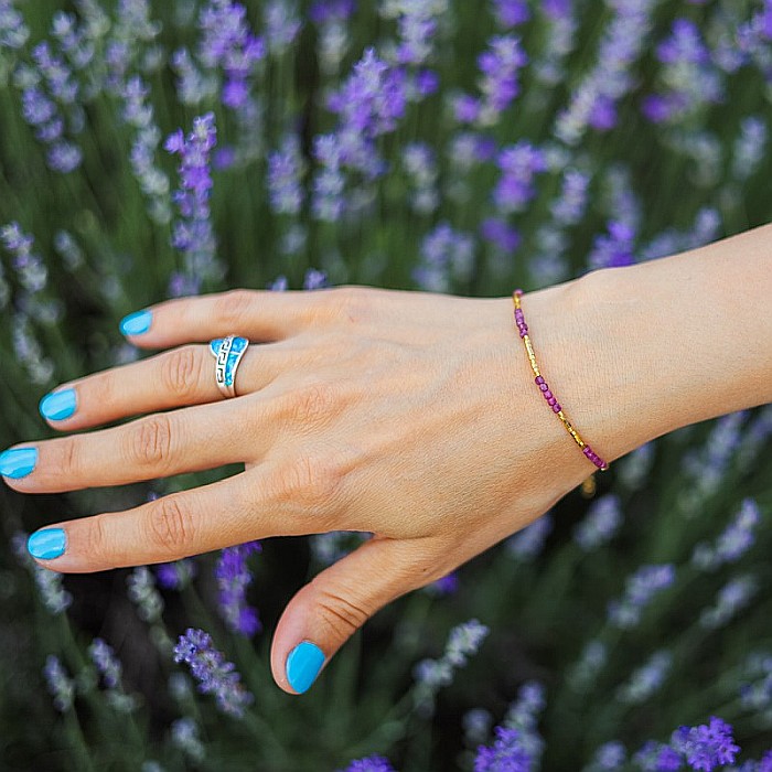 Bratara delicata Boho din pietre semipretioase de Turmalina Roz placata cu aur de 18K [7]