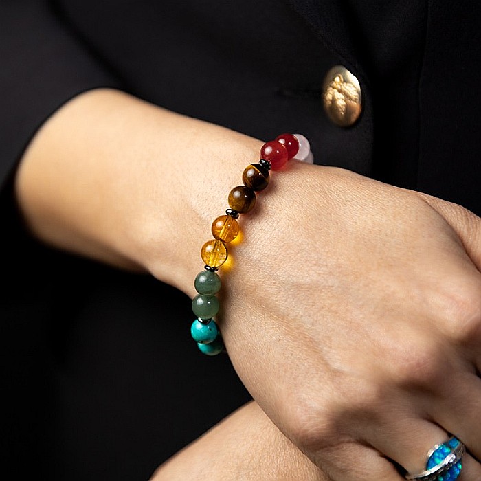 Bratara Chakre din pietre semipretioase si Cuart Roz, sfere de 8mm, Makara [4]