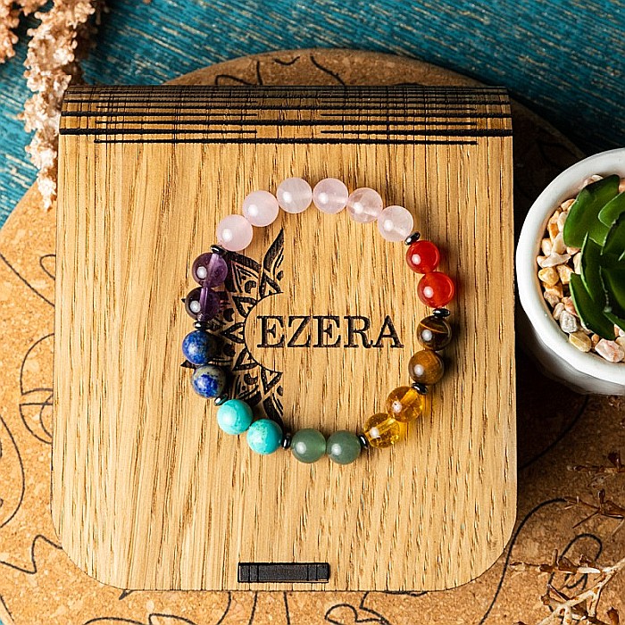 Bratara Chakre din pietre semipretioase si Cuart Roz, sfere de 8mm, Makara [8]