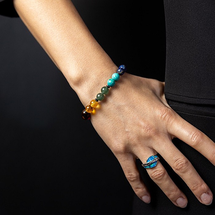 Bratara Chakre din pietre semipretioase si Cuart Roz, sfere de 8mm, Makara [1]