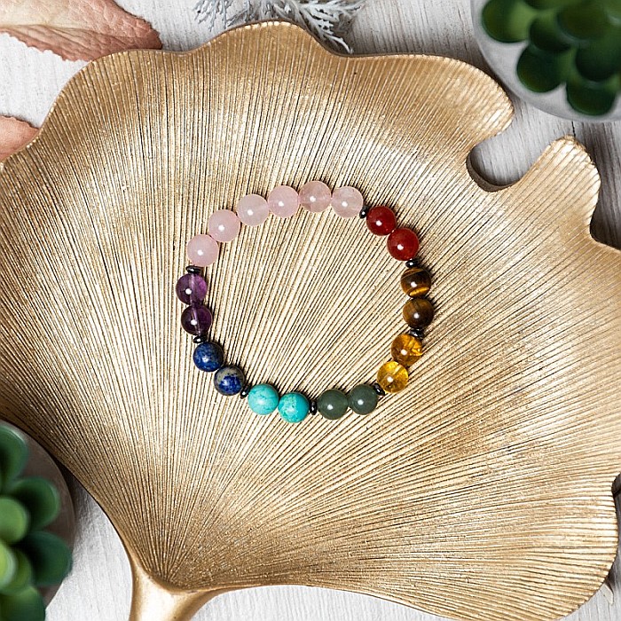 Bratara Chakre din pietre semipretioase si Cuart Roz, sfere de 8mm, Makara [7]