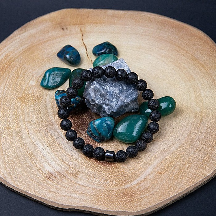Bratara “CLEO” cu Pietre Vulcanice (Lava) de 8mm si Hematit Magnetic [5]