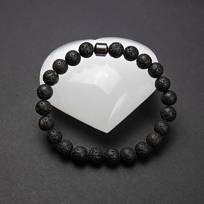 Bratara “CLEO” cu Pietre Vulcanice (Lava) de 8mm si Hematit Magnetic [1]