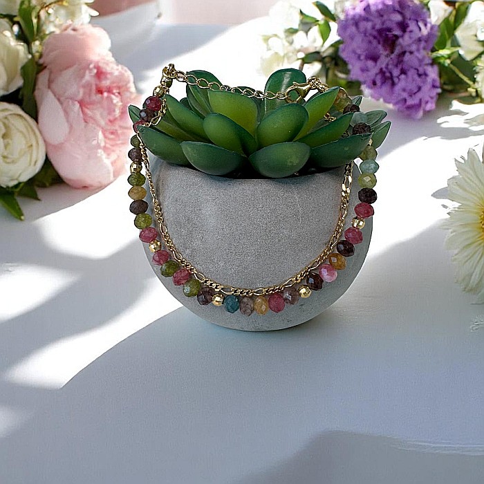 Bratara colorata din Turmalina multicolora cu lant din argint placat cu aur Aveline [8]