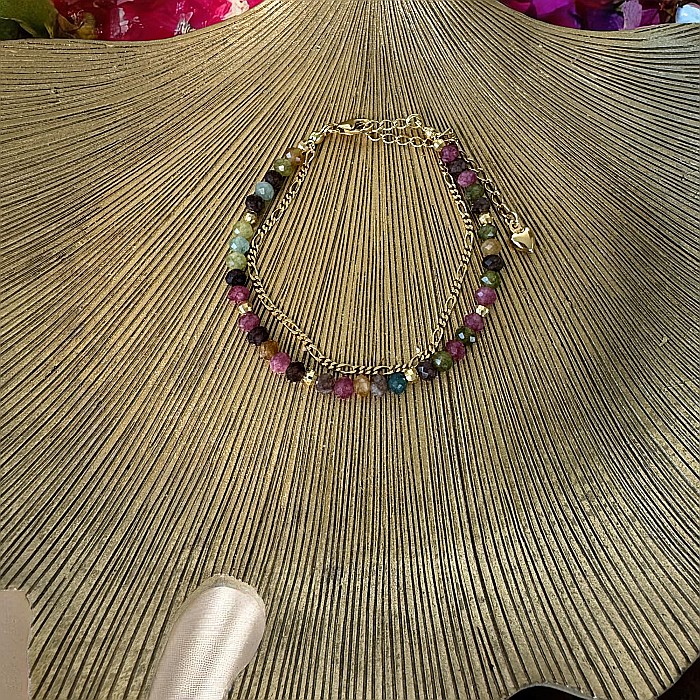Bratara colorata din Turmalina multicolora cu lant din argint placat cu aur Aveline [2]