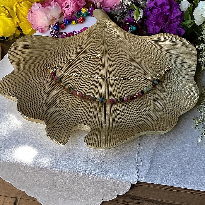 Bratara colorata din Turmalina multicolora cu lant din argint placat cu aur Aveline [4]