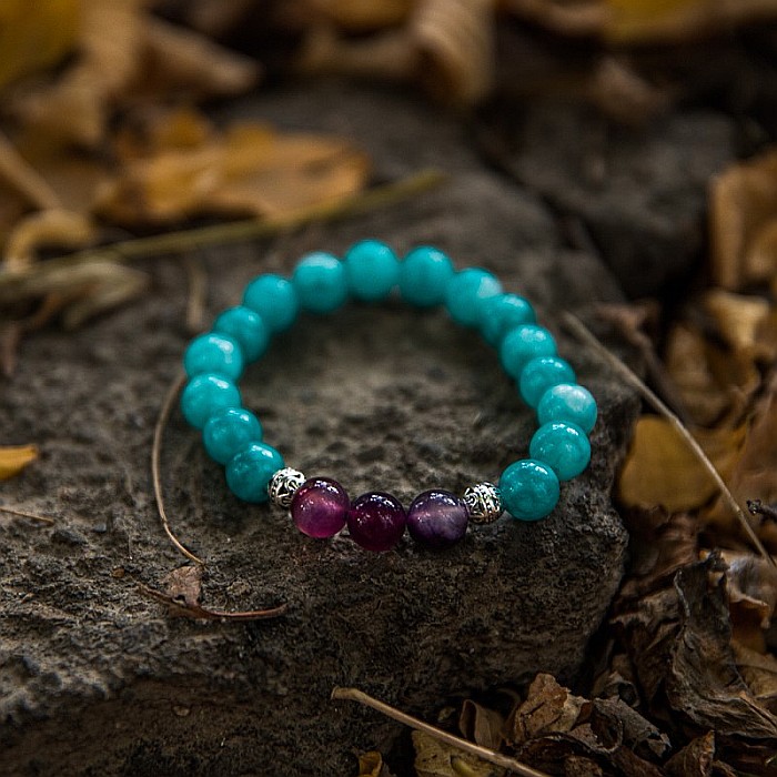 Bratara cristale “Anaya” cu pietre semipretioase de Amazonit si Agata Mov, margele de 8 mm [8]