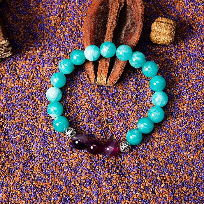 Bratara cristale “Anaya” cu pietre semipretioase de Amazonit si Agata Mov, margele de 8 mm [2]