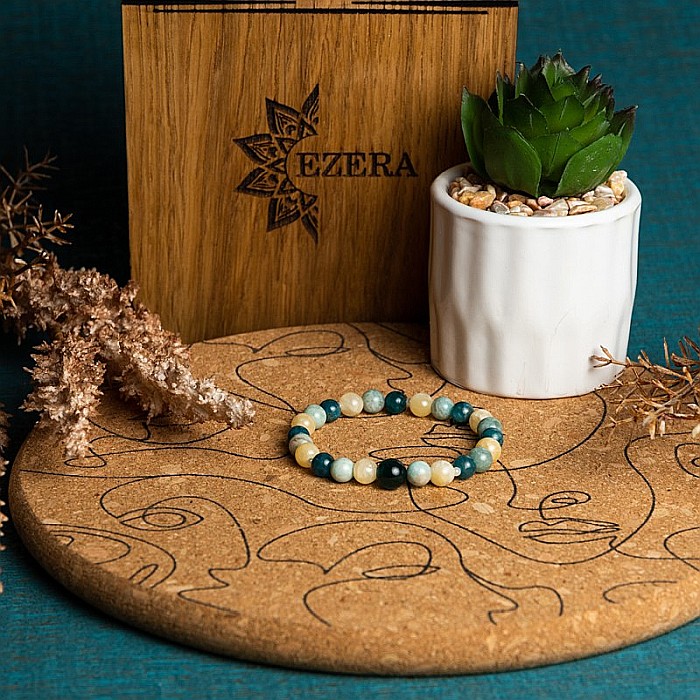 Bratara cristale de Jad, Amazonit si Apatit Albastru pentru femei, Yanni [7]