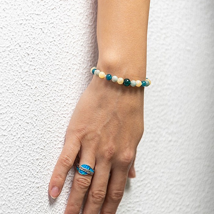 Bratara cristale de Jad, Amazonit si Apatit Albastru pentru femei, Yanni [3]