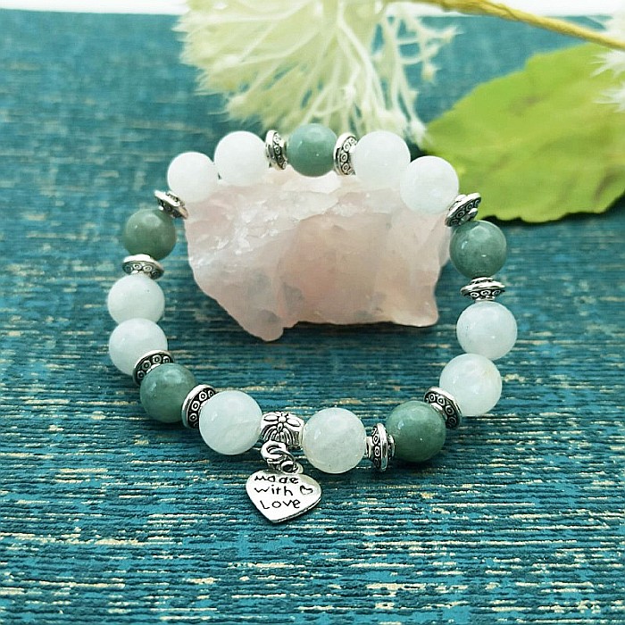 Bratara cristale Piatra Lunii si Jad Verde, Camila, pentru femei, cu margele de 8mm [4]