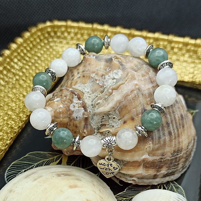 Bratara cristale Piatra Lunii si Jad Verde, Camila, pentru femei, cu margele de 8mm [2]