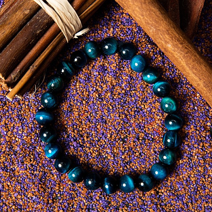 Bratara cu pietre semipretioase, Ochi de Tigru Royal Blue, pentru barbati, margele de 8 mm [6]