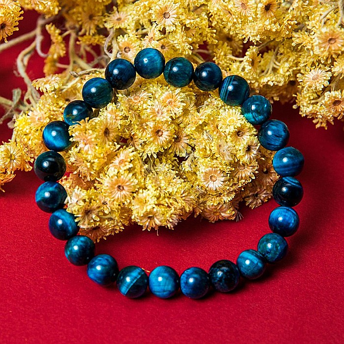 Bratara cu pietre semipretioase, Ochi de Tigru Royal Blue, pentru barbati, margele de 8 mm [5]