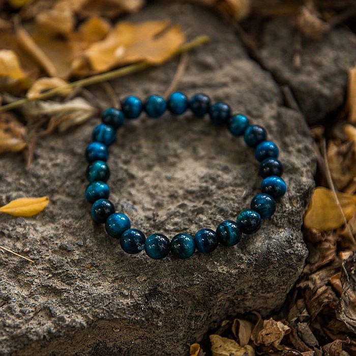 Bratara cu pietre semipretioase, Ochi de Tigru Royal Blue, pentru barbati, margele de 8 mm [3]