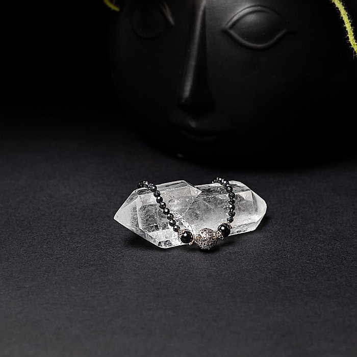 Bratara dama Asha din pietre naturale de Hematit Magnetic cu Titan, inchidere si accesorii din argint [6]