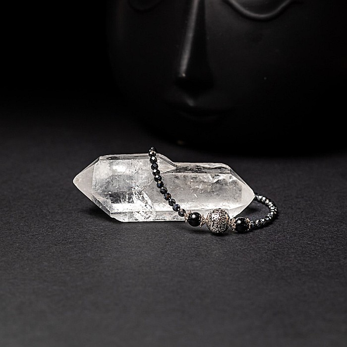 Bratara dama Asha din pietre naturale de Hematit Magnetic cu Titan, inchidere si accesorii din argint [5]