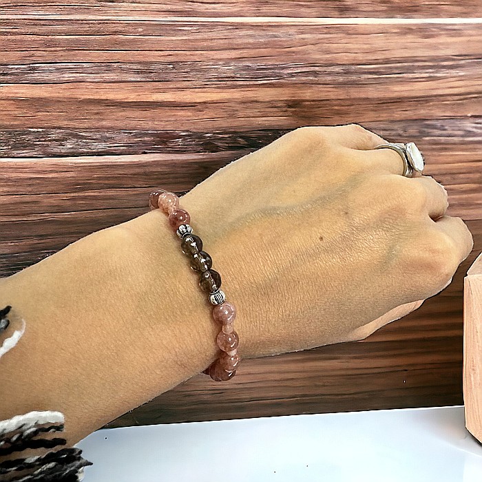 Bratara dama Carina din cristale de Piatra Soarelui si Cuart Fumuriu cu accesorii din argint 925 [1]