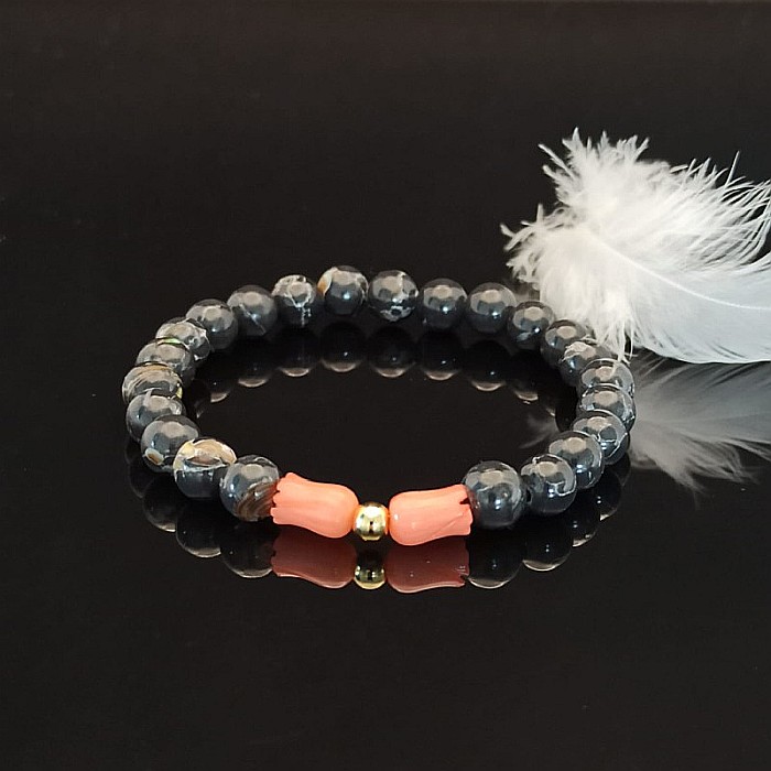 Bratara dama cristale de Coral si Shell Turquoise, Anisa, margele de 6mm [1]