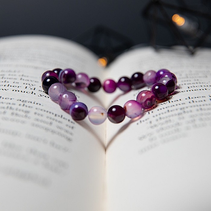 Bratara Dama din Pietre Naturale de Agata Mov, “Chara”, Margele de 8mm [5]