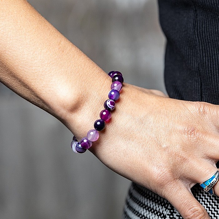 Bratara Dama din Pietre Naturale de Agata Mov, “Chara”, Margele de 8mm [4]