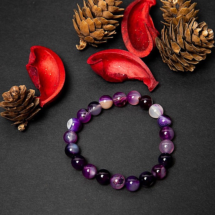 Bratara Dama din Pietre Naturale de Agata Mov, “Chara”, Margele de 8mm [9]