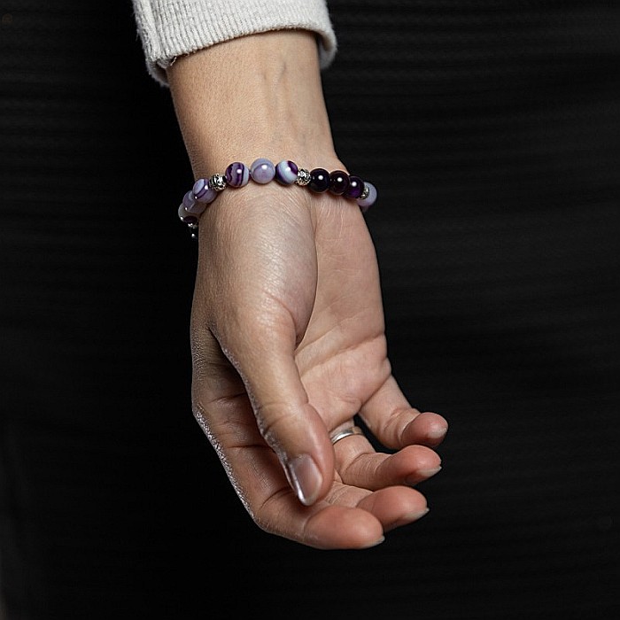 Bratara Dama din Pietre Naturale de Agata Mov, Suri, Margele de 8mm [4]