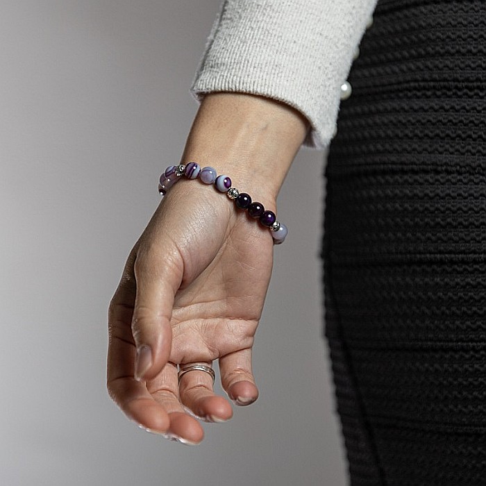 Bratara Dama din Pietre Naturale de Agata Mov, Suri, Margele de 8mm [3]