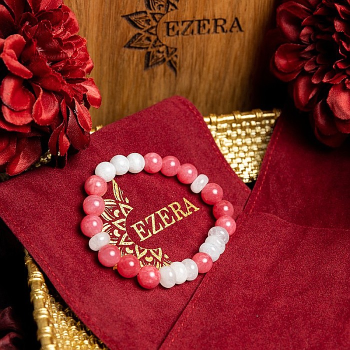 Bratara dama din pietre semipretioase de Jad Rosu, Morganit si Piatra Lunii Misel [6]