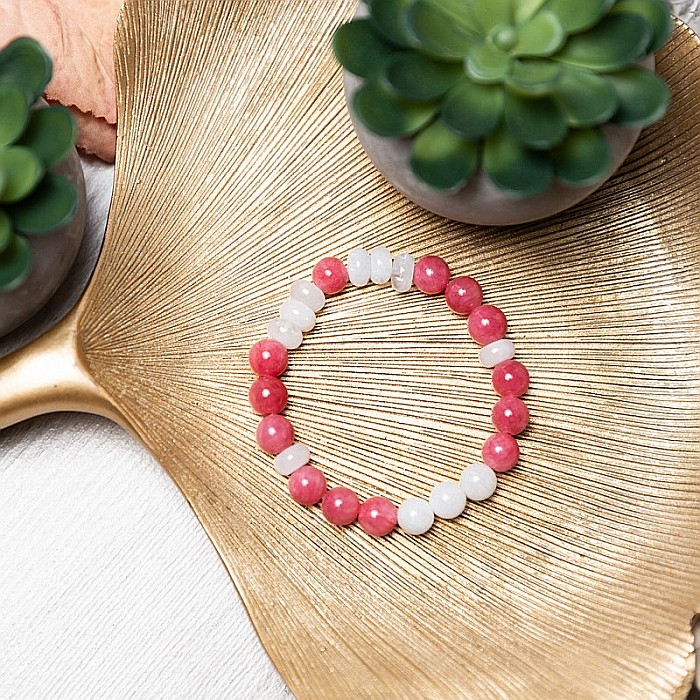 Bratara dama din pietre semipretioase de Jad Rosu, Morganit si Piatra Lunii Misel [5]