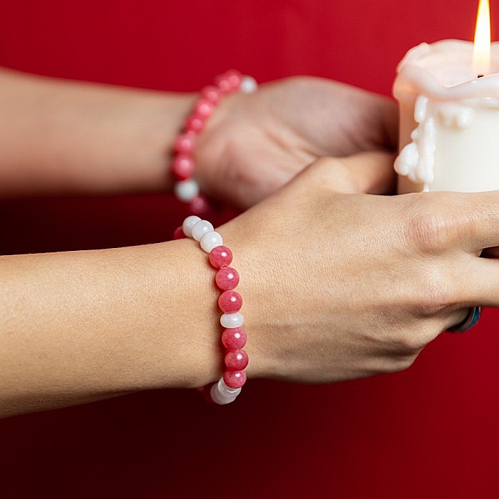 Bratara dama din pietre semipretioase de Jad Rosu, Morganit si Piatra Lunii Misel [3]