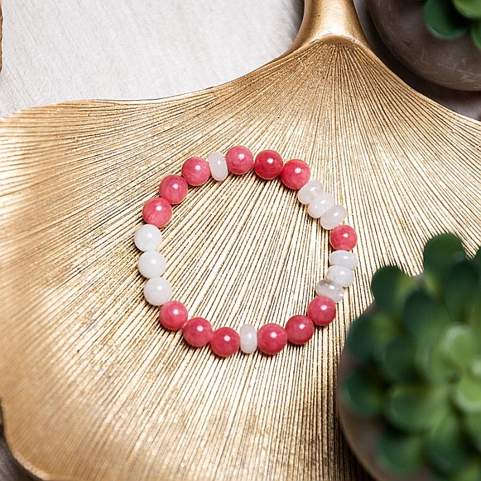 Bratara dama din pietre semipretioase de Jad Rosu, Morganit si Piatra Lunii Misel [4]