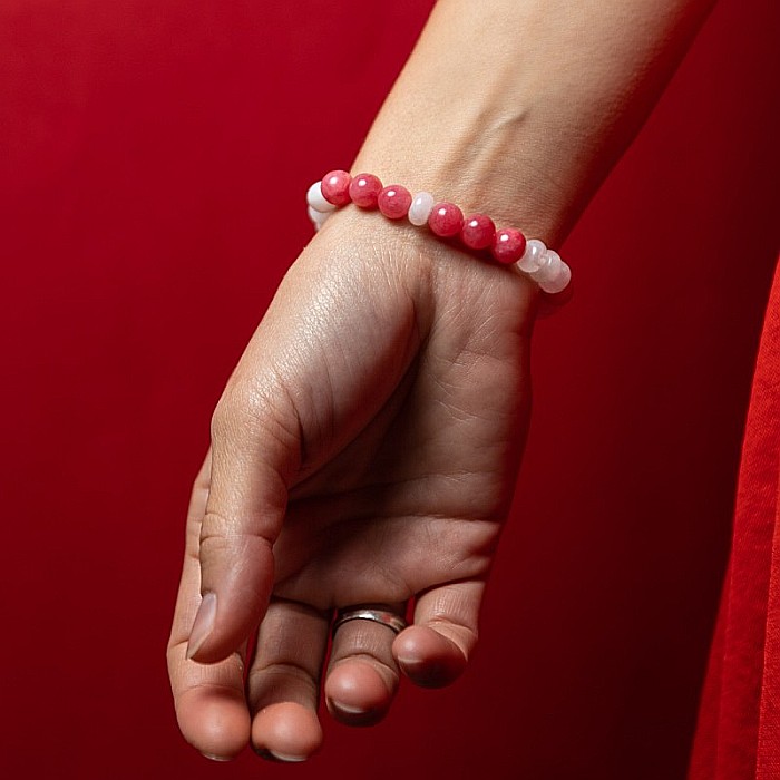 Bratara dama din pietre semipretioase de Jad Rosu, Morganit si Piatra Lunii Misel [2]