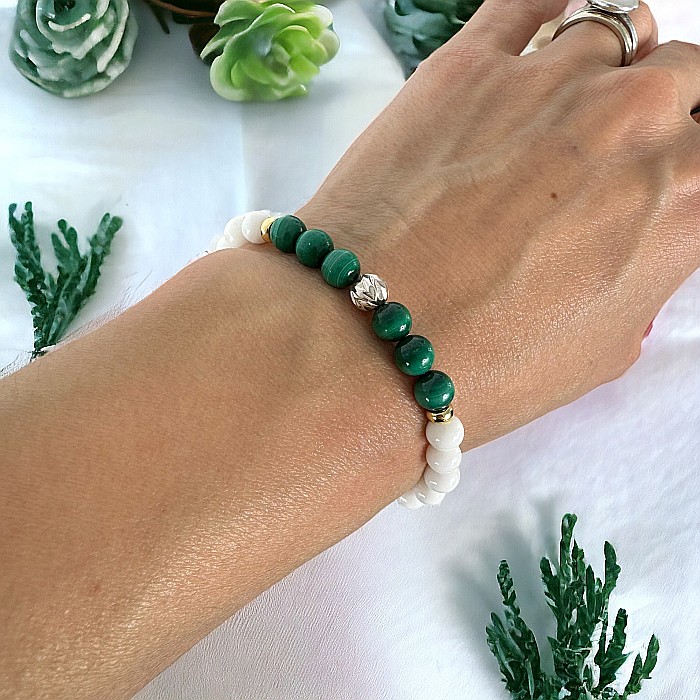 Bratara dama Edeline din cristale de Malachit si Tridacna cu Argint 925 [4]