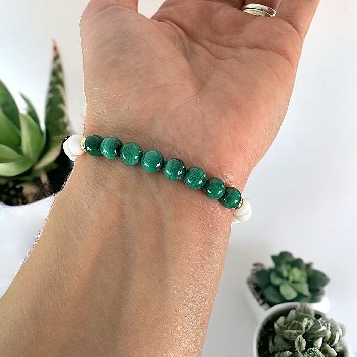 Bratara dama Edeline din cristale de Malachit si Tridacna cu Argint 925 [5]