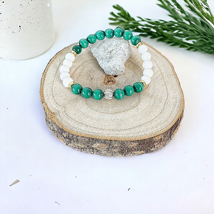 Bratara dama Edeline din cristale de Malachit si Tridacna cu Argint 925 [6]