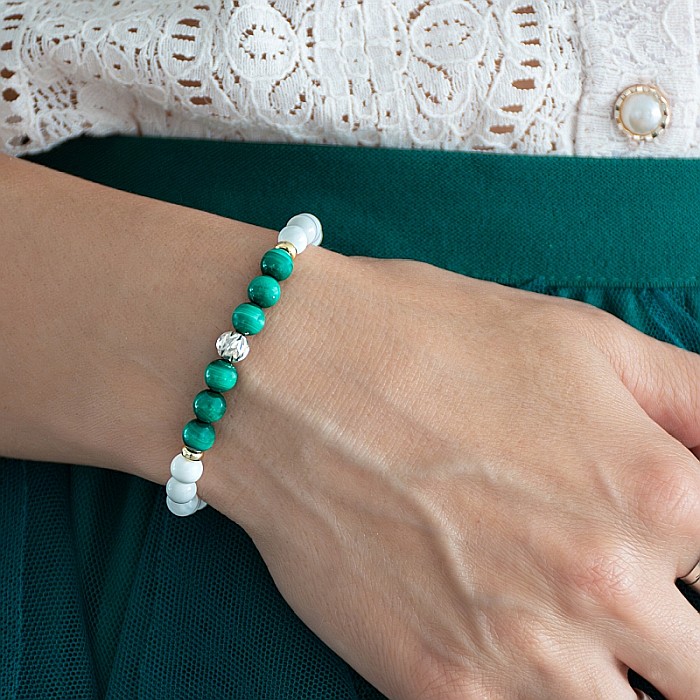 Bratara dama Edeline din cristale de Malachit si Tridacna cu Argint 925 [1]