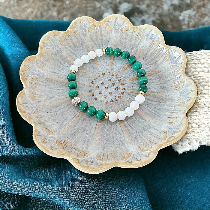 Bratara dama Edeline din cristale de Malachit si Tridacna cu Argint 925 [3]