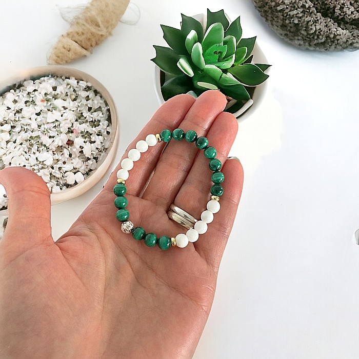 Bratara dama Edeline din cristale de Malachit si Tridacna cu Argint 925 [2]