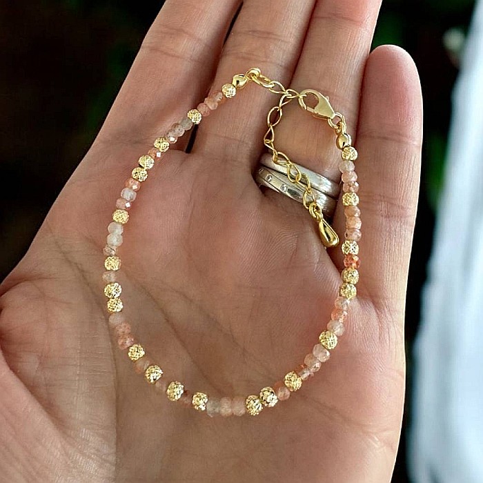 Bratara dama eleganta cu piatra soarelui Lila din argint placat cu aur 925 [4]