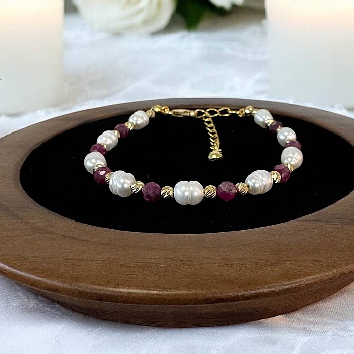 Bratara dama eleganta Munira cu perle de cultura si Rubin natural cu argint 925 [11]