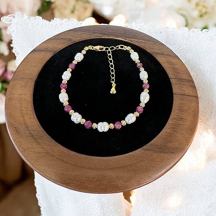 Bratara dama eleganta Munira cu perle de cultura si Rubin natural cu argint 925 [4]