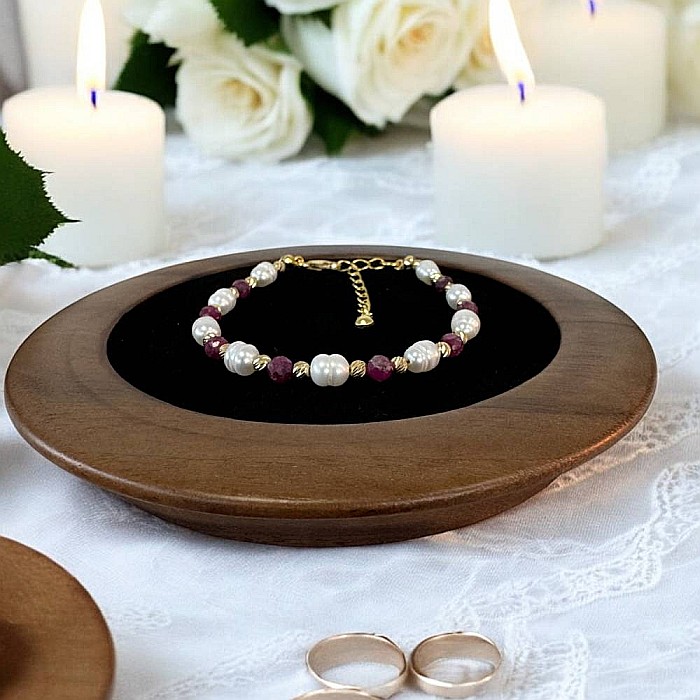 Bratara dama eleganta Munira cu perle de cultura si Rubin natural cu argint 925 [10]