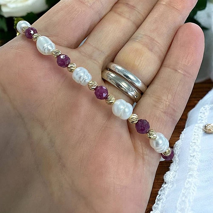 Bratara dama eleganta Munira cu perle de cultura si Rubin natural cu argint 925 [3]