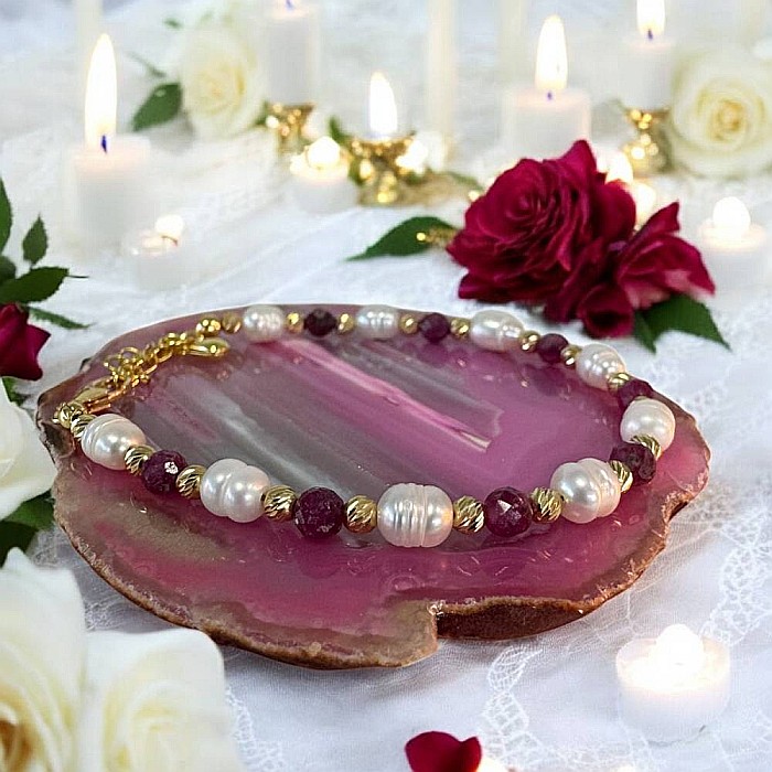 Bratara dama eleganta Munira cu perle de cultura si Rubin natural cu argint 925 [7]