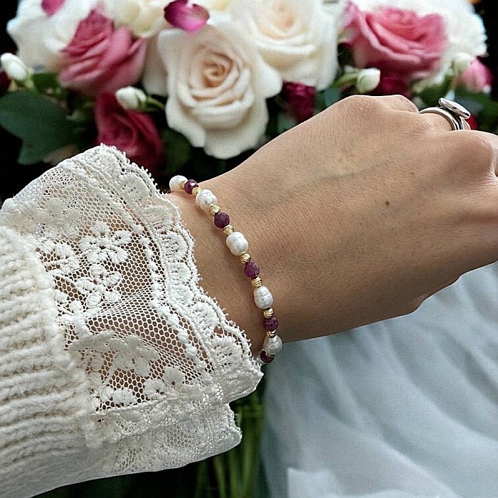 Bratara dama eleganta Munira cu perle de cultura si Rubin natural cu argint 925 [12]